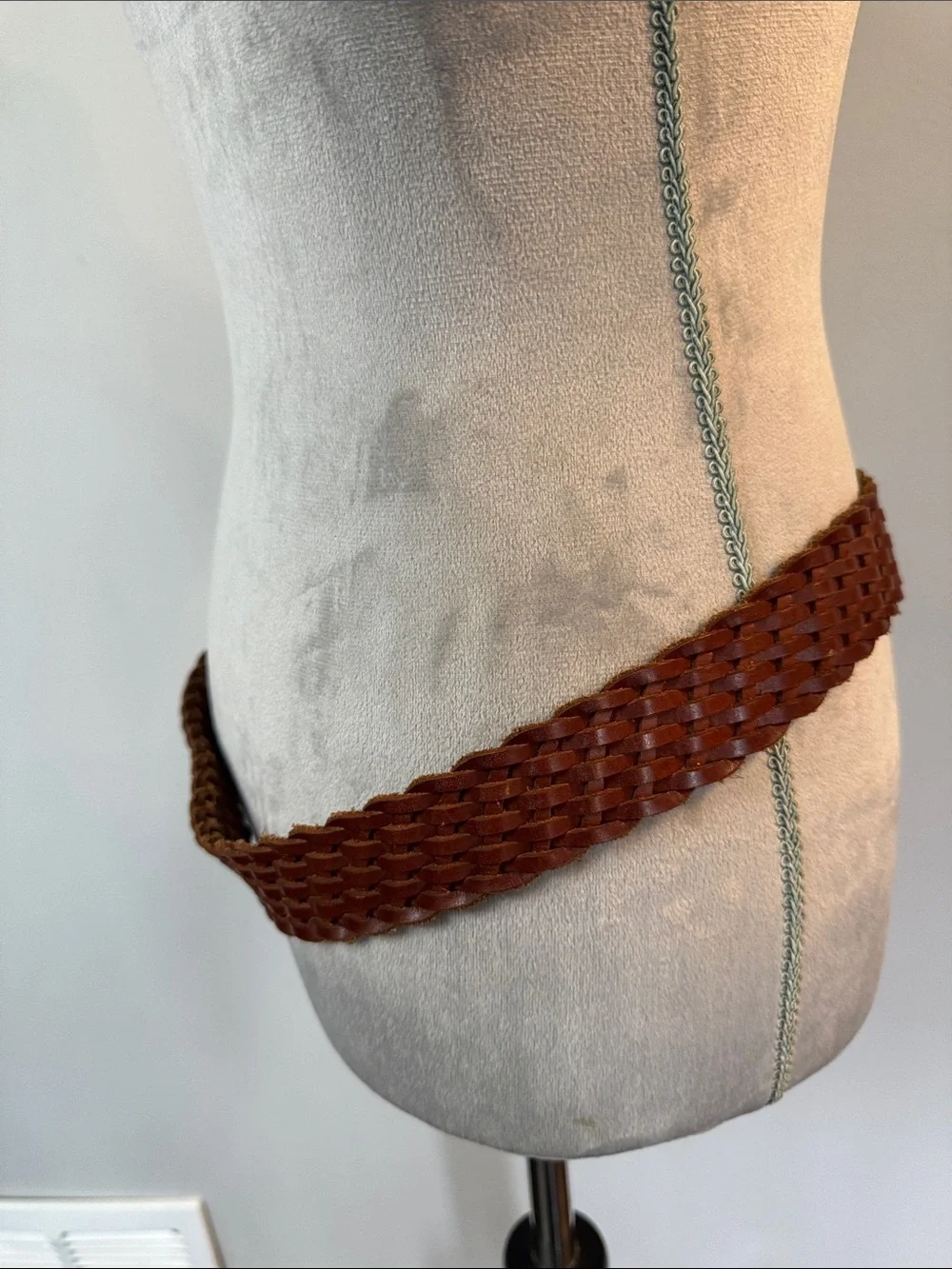 Michael Kors Woven Leather Belt with Gold MK Buckle - Chestnut M -L